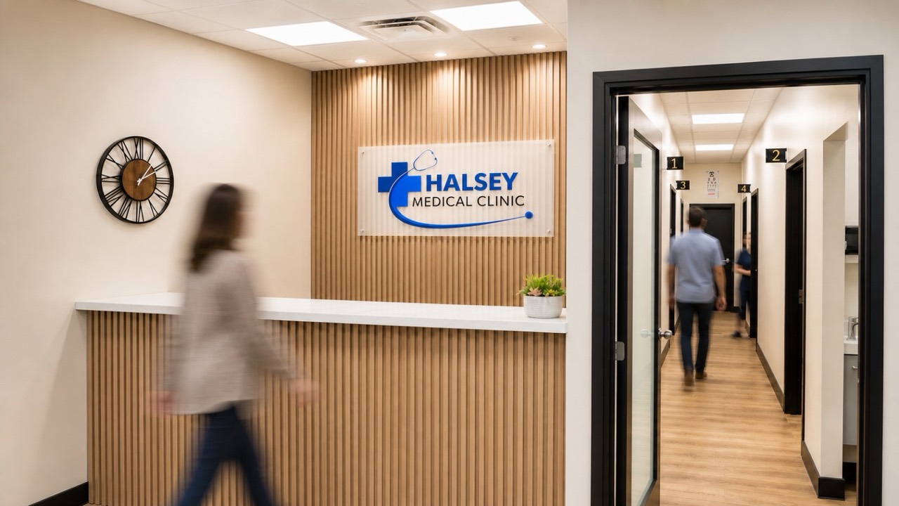 Halsey Medical Clinic reception desk and patient hallway